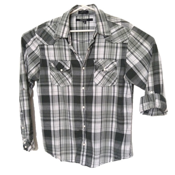 Black Other - Black Brand Plaid Shirt Pearl Snap Mens M